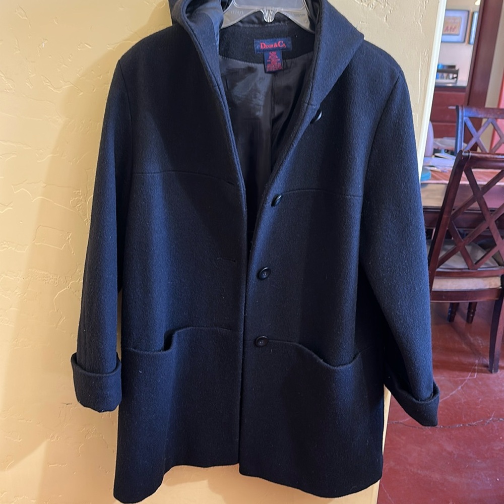 Denim & Co vintage Wool & nylon black hooded coat